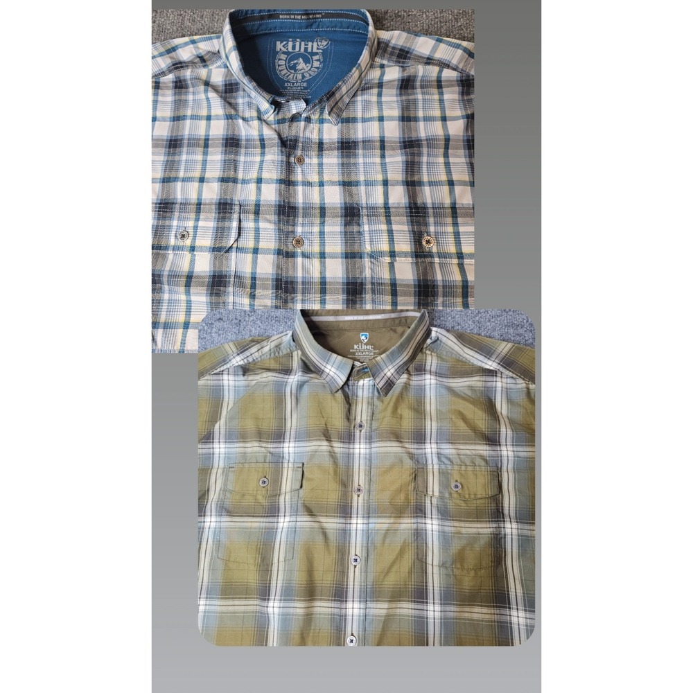 Lot Of 2 Kuhl Mens Plaid Shortsleeve Button Up Shirts Size XXL Plaid‎ Hiking
